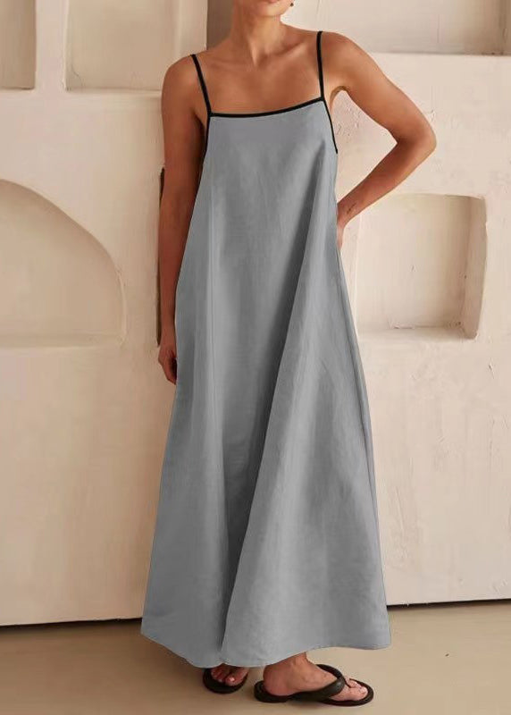 Sleeveless Simple Strap Spaghetti Long Dress White Patchwork FashionChic