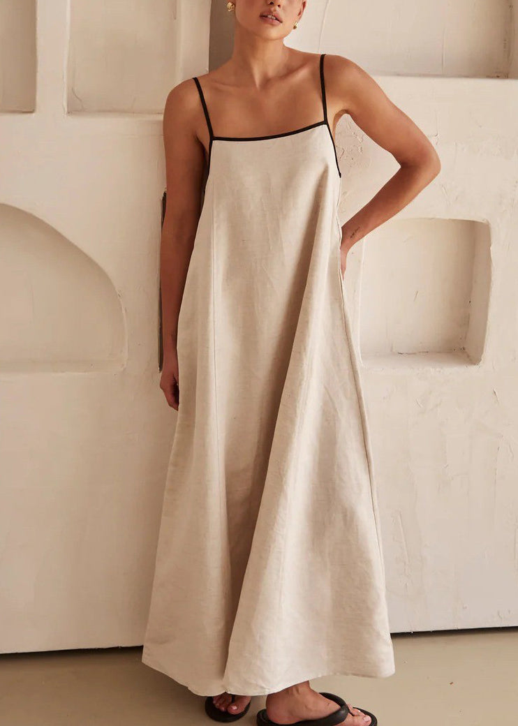 Long Simple Sleeveless White Strap Patchwork Spaghetti Dress FashionChic