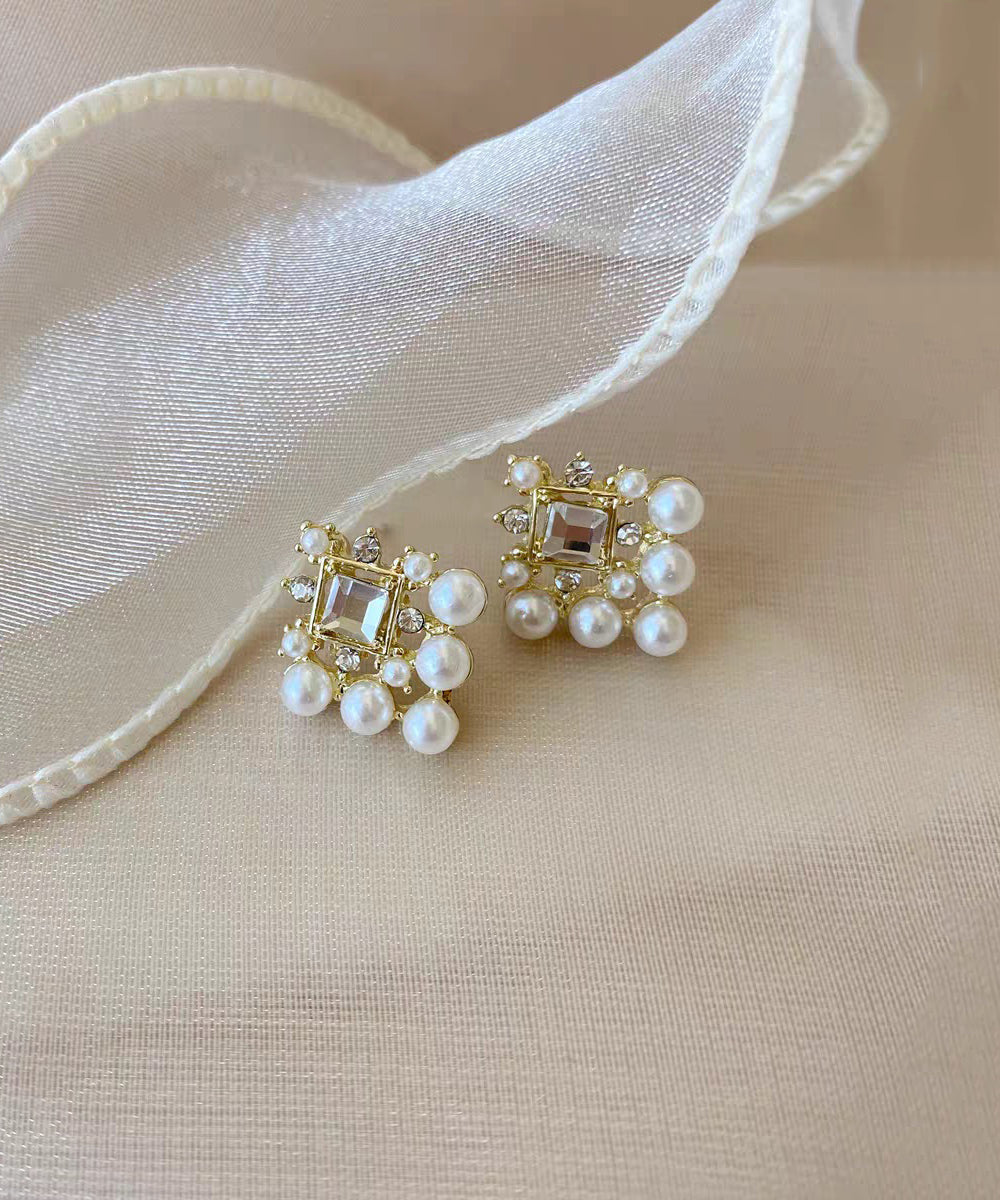 Simple White Pearl Zircon Stud Earrings GH1002 Ada Fashion