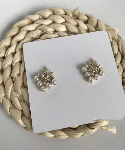 Simple White Pearl Zircon Stud Earrings GH1002 Ada Fashion