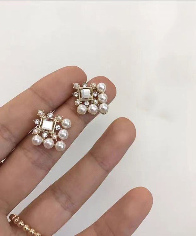 Simple White Pearl Zircon Stud Earrings GH1002 Ada Fashion