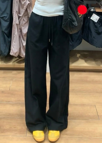 White Pockets Elastic Waist Pants Simple Fall Linen FashionChic