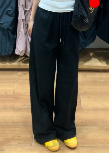 White Pockets Elastic Waist Pants Simple Fall Linen FashionChic