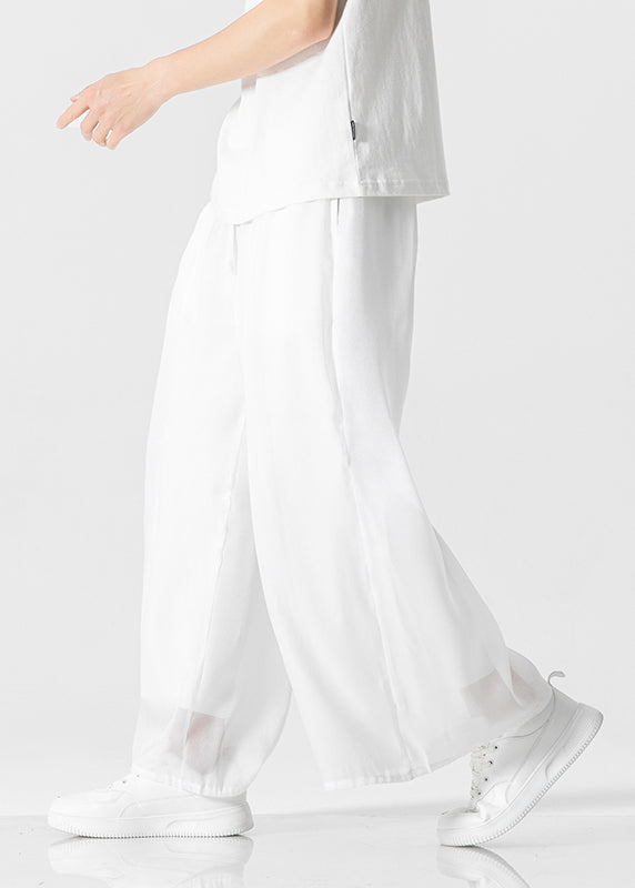 Simple White Pockets Ice Silk Men Pants Casual Clothing Summer YT032 Men-Silk-MENCP240721