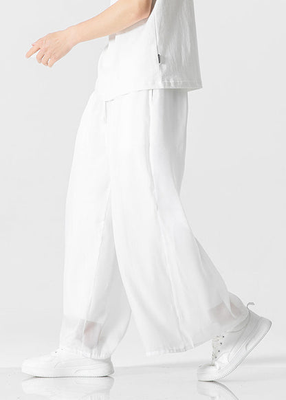 Simple White Pockets Ice Silk Men Pants Casual Clothing Summer YT032 Men-Silk-MENCP240721