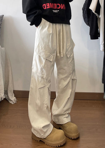 Waist Pants Men Elastic White Lace Pockets Up Cotton Simple FashionChic