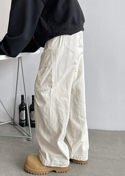Waist Pants Men Elastic White Lace Pockets Up Cotton Simple FashionChic
