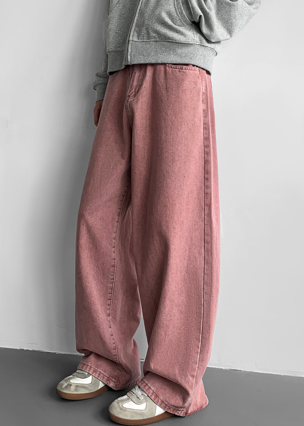 Wide Mens Leg Simple Pockets Fall Pants White Denim Solid FashionChic