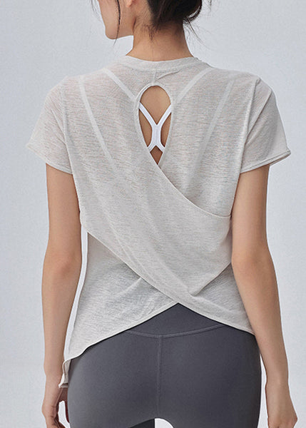 Yoga Out Sleeve Hollow White Short Top Simple FashionChic