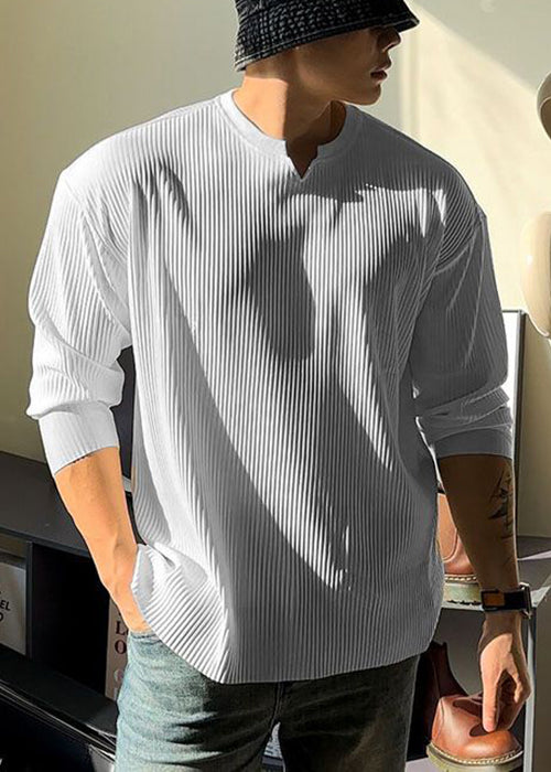 Spring Shirt Cotton V Neck T Solid Men Simple White FashionChic