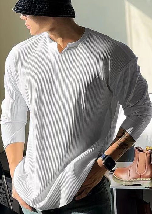 Spring Shirt Cotton V Neck T Solid Men Simple White FashionChic