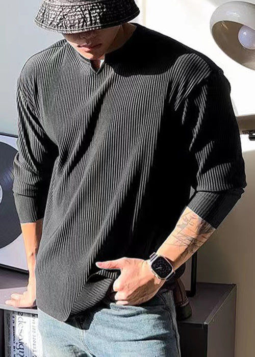 Spring Shirt Cotton V Neck T Solid Men Simple White FashionChic