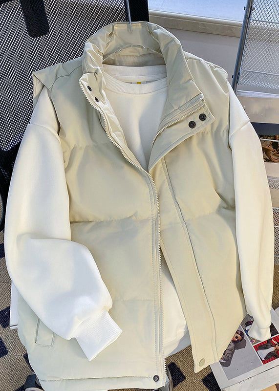 Simple White Stand Collar Zippered Cotton Filled Mens Waistcoat Sleeveless RN009 ABC