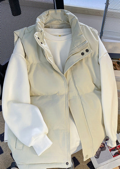 Simple White Stand Collar Zippered Cotton Filled Mens Waistcoat Sleeveless RN009 ABC