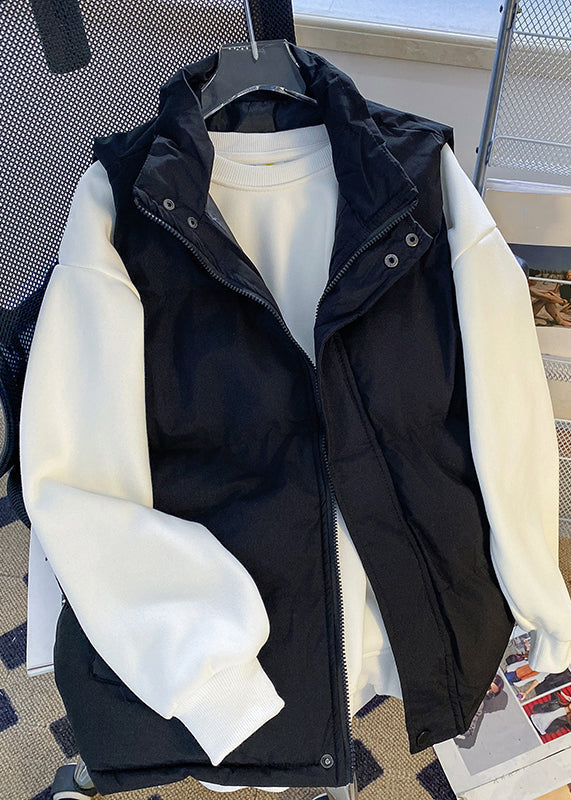 Simple White Stand Collar Zippered Cotton Filled Mens Waistcoat Sleeveless RN009 ABC