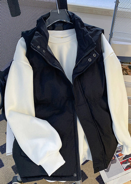 Simple White Stand Collar Zippered Cotton Filled Mens Waistcoat Sleeveless RN009 ABC