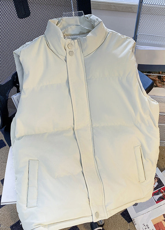 Simple White Stand Collar Zippered Cotton Filled Mens Waistcoat Sleeveless RN009 ABC