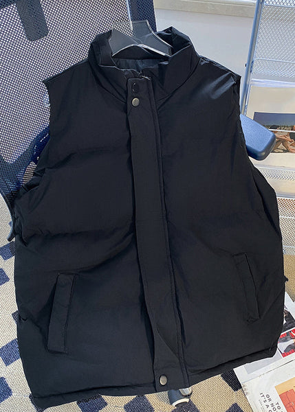 Simple White Stand Collar Zippered Cotton Filled Mens Waistcoat Sleeveless RN009 ABC