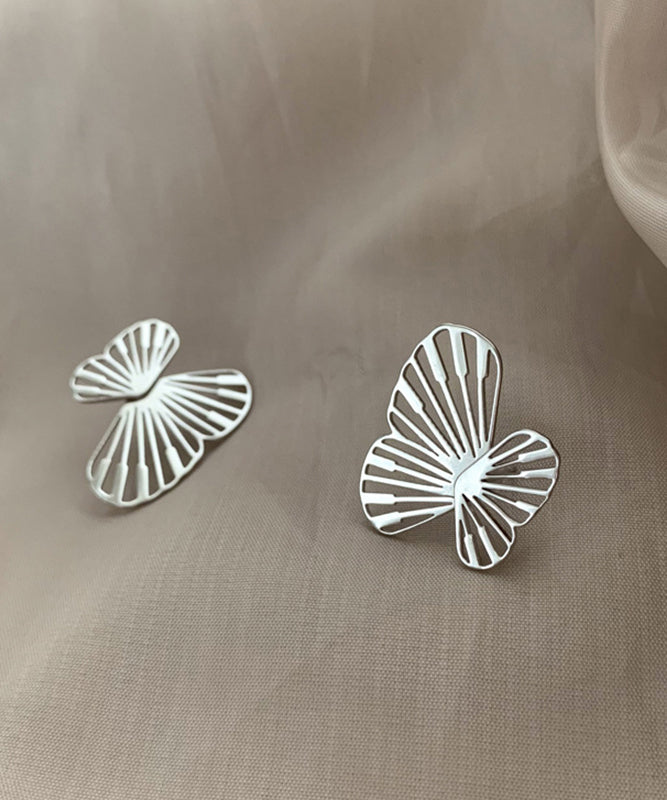 Simple White Sterling Silver Butterfly Hollowed Out Stud Earrings II018 JEW-EAR240825