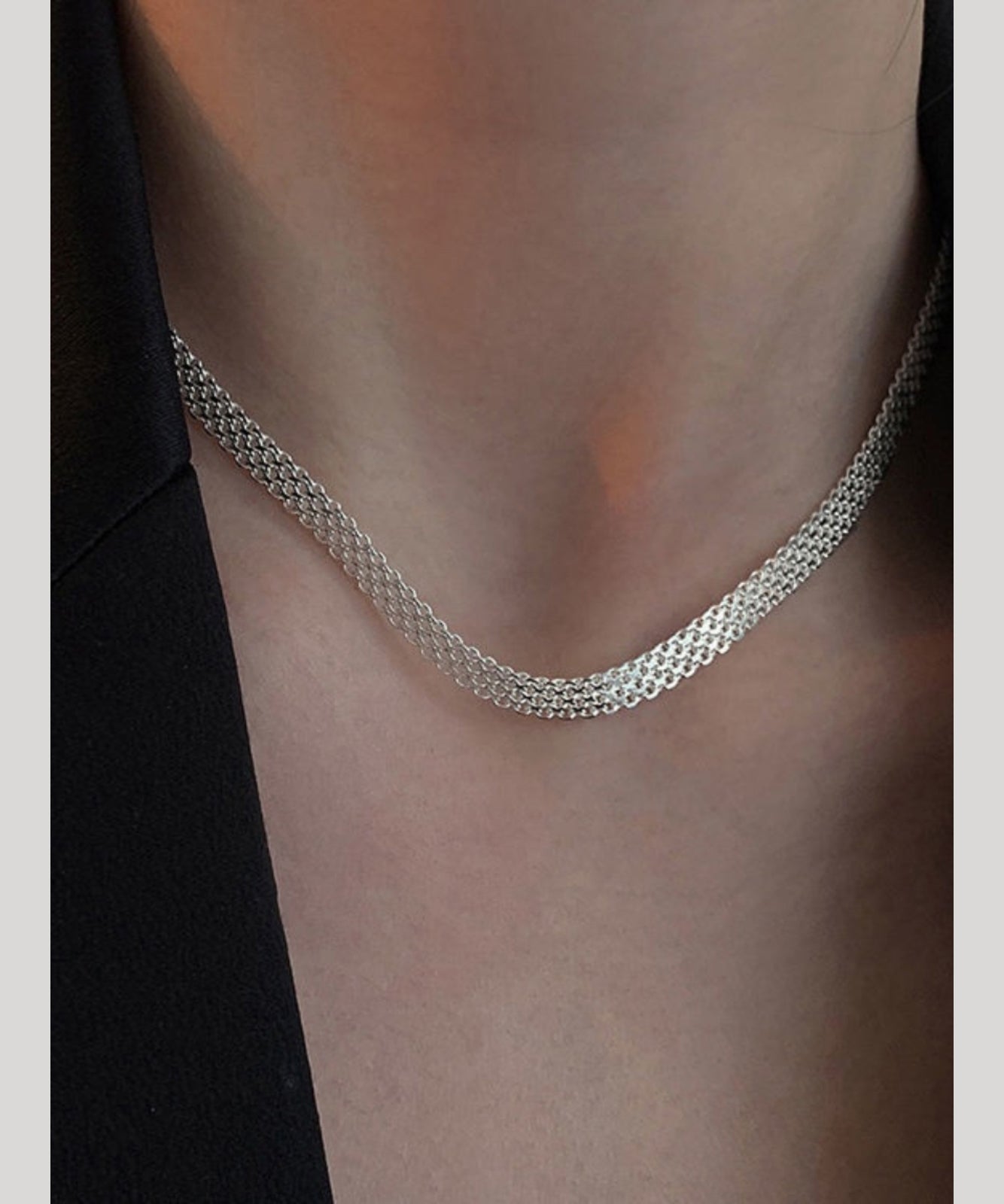 Simple White Sterling Silver Hand Woven Collar Necklace PO004 JEW-NLC240729