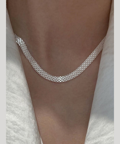 Simple White Sterling Silver Hand Woven Collar Necklace PO004 JEW-NLC240729