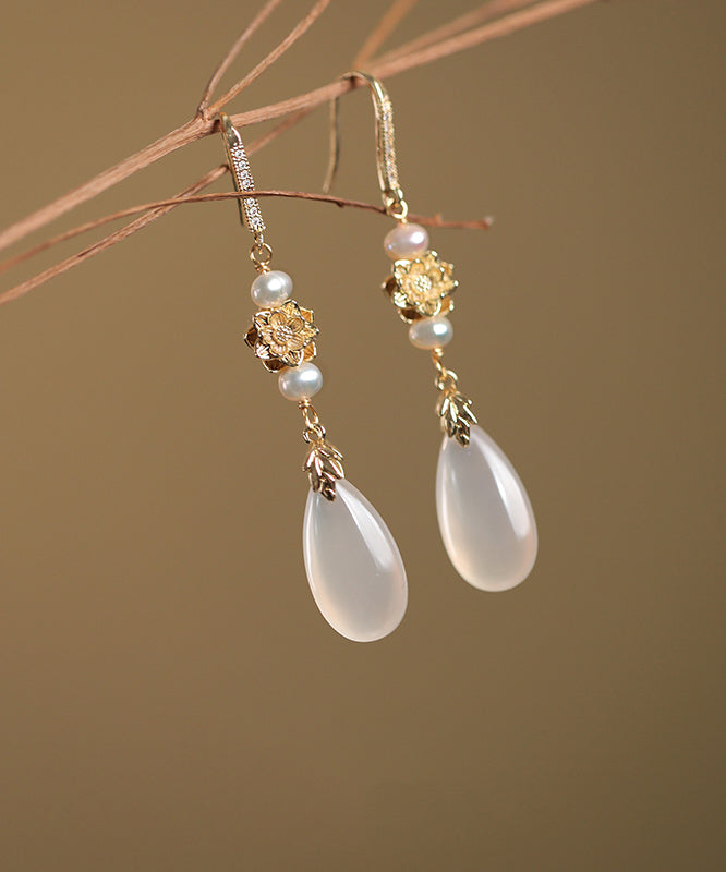 Simple White Sterling Silver Overgild Pearl Drop Earrings QU039 JEW-EAR241007