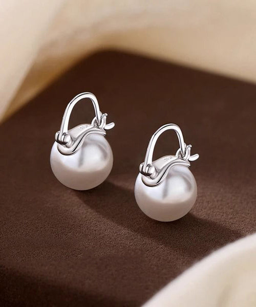 Earrings Pearl White Silver Hoop Simple Sterling FashionChic