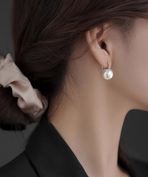 Earrings Pearl White Silver Hoop Simple Sterling FashionChic