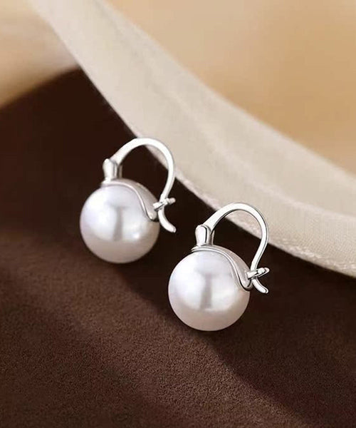 Earrings Pearl White Silver Hoop Simple Sterling FashionChic