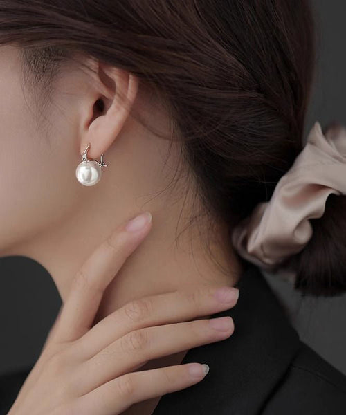 Earrings Pearl White Silver Hoop Simple Sterling FashionChic