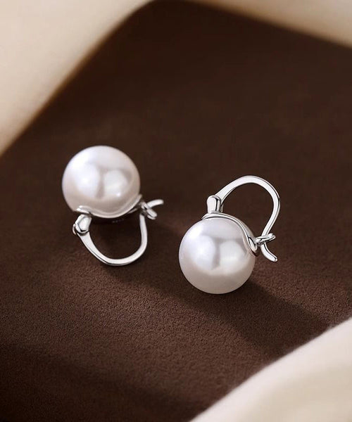 Earrings Pearl White Silver Hoop Simple Sterling FashionChic