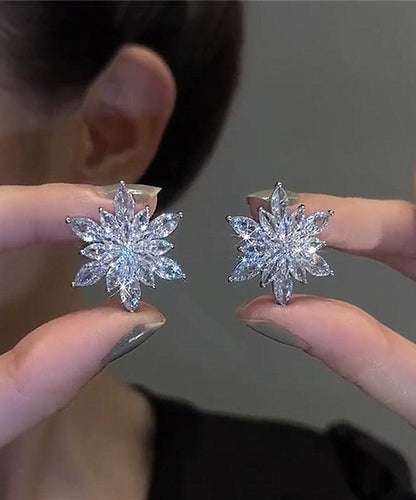 Simple White Sterling Silver Zircon Snowflake Stud Earrings TS002