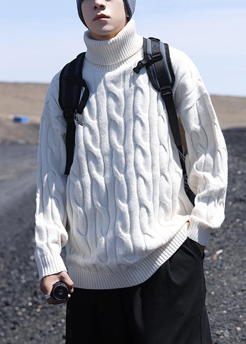 Simple White Turtleneck Solid Knit Sweater Men Winter RJ047 ABC