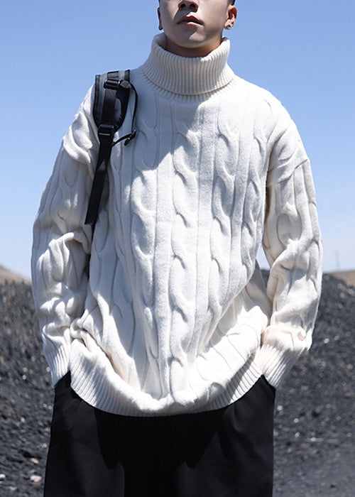 Simple White Turtleneck Solid Knit Sweater Men Winter RJ047 ABC