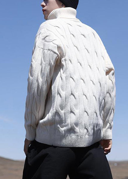 Simple White Turtleneck Solid Knit Sweater Men Winter RJ047 ABC
