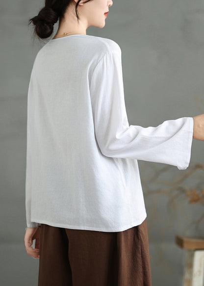 Simple White V Neck Loose Cotton T Shirts Top Fall OO032 OM-CS240814