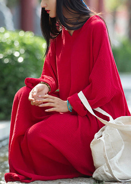 Simple White V Neck Pockets Patchwork Cotton Dress Long Sleeve LK009 GK-FDL240710