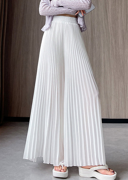 Pants Waist Elastic Simple Wrinkled White Summer Chiffon FashionChic