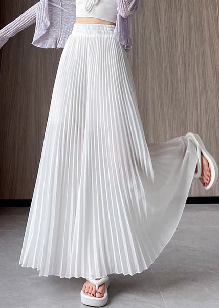 Pants Waist Elastic Simple Wrinkled White Summer Chiffon FashionChic