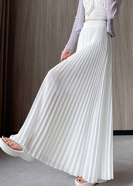 Pants Waist Elastic Simple Wrinkled White Summer Chiffon FashionChic