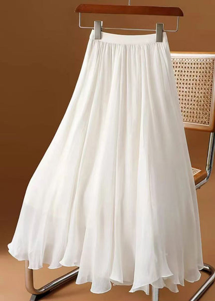 Simple Wrinkled Skirt Summer Solid Chiffon White FashionChic