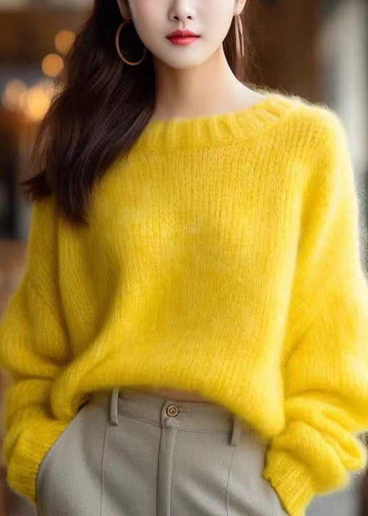 Simple Yellow O Neck Solid Knit Sweater Winter WX027 ABC