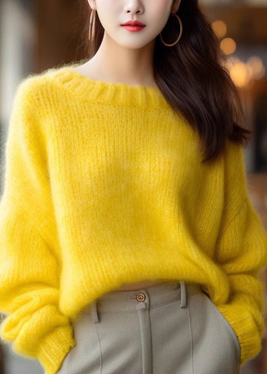 Simple Yellow O Neck Solid Knit Sweater Winter WX027 ABC