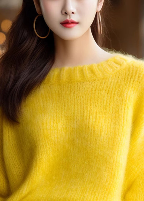 Simple Yellow O Neck Solid Knit Sweater Winter WX027 ABC