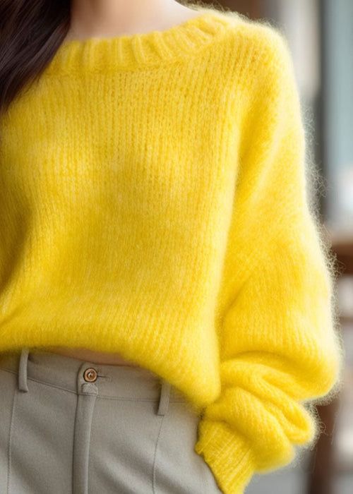 Simple Yellow O Neck Solid Knit Sweater Winter WX027 ABC
