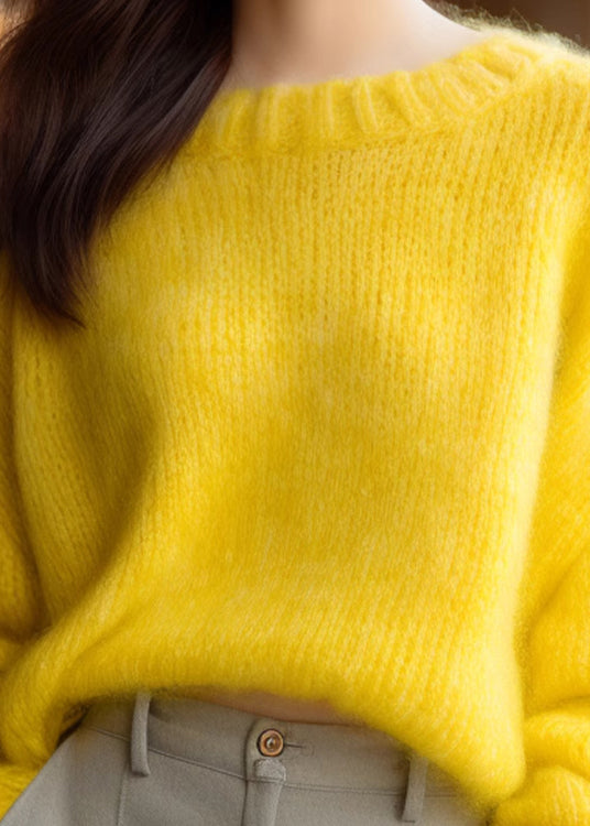 Simple Yellow O Neck Solid Knit Sweater Winter WX027 ABC