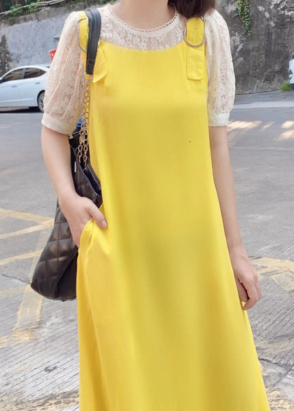 Pants Yellow Pockets Cotton Simple Sleeveless Solid Jumpsuit FashionChic