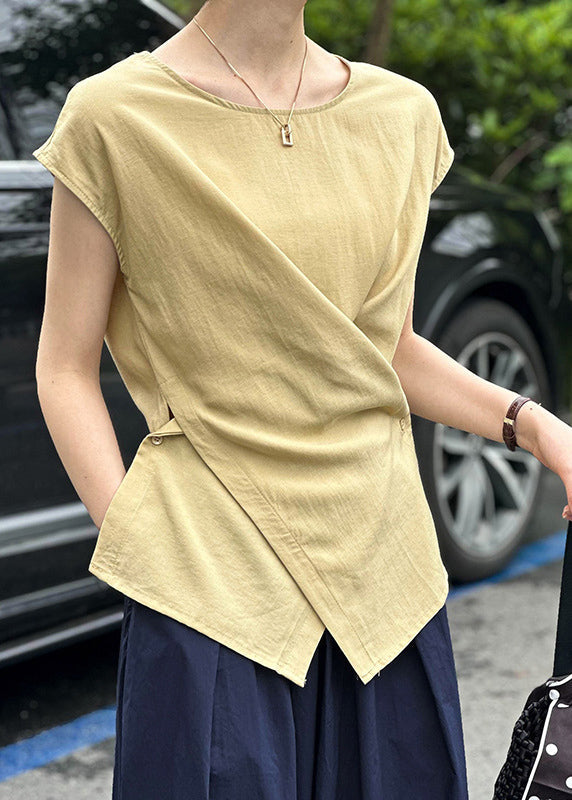 Simple Yellow Wrinkled T Shirts Short Sleeve QE056 HS-STP240925