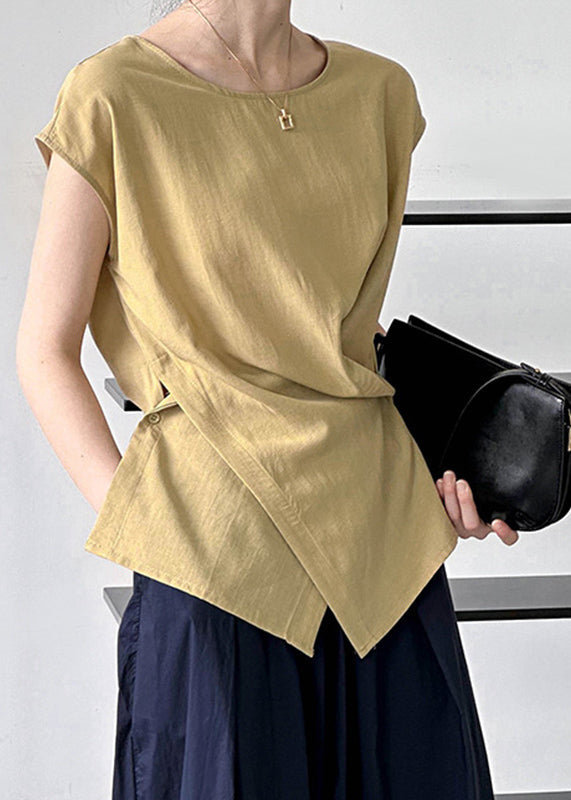 Simple Yellow Wrinkled T Shirts Short Sleeve QE056 HS-STP240925