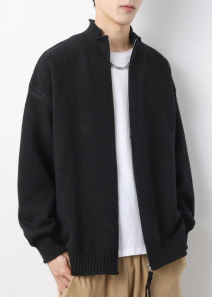 Up Yellow Cardigans Solid Simple Spring Zip Knit Mens FashionChic